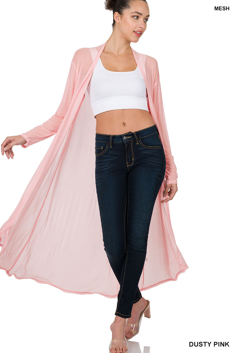 Zenana Mesh Open Front Cardigan