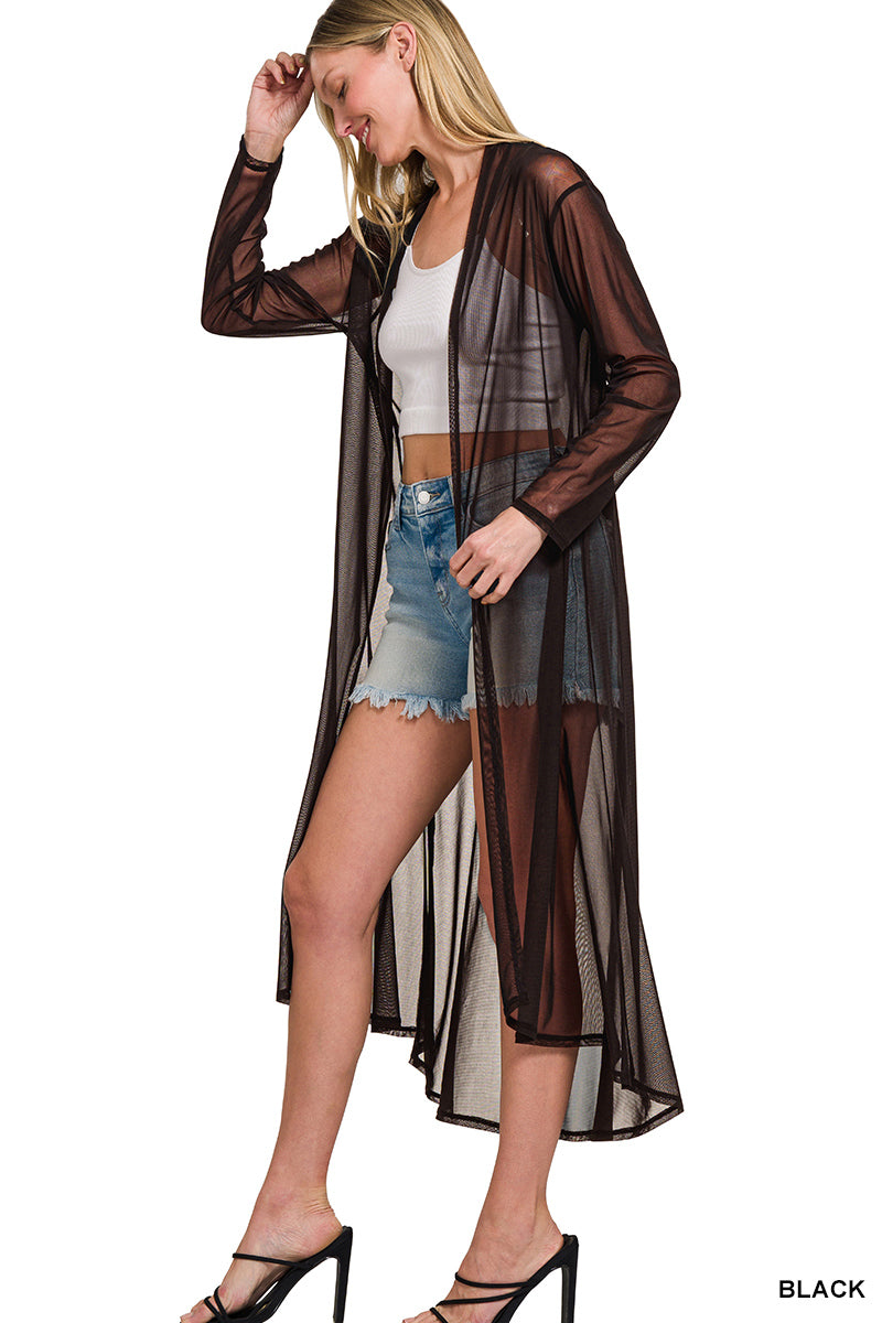 Zenana Mesh Open Front Cardigan