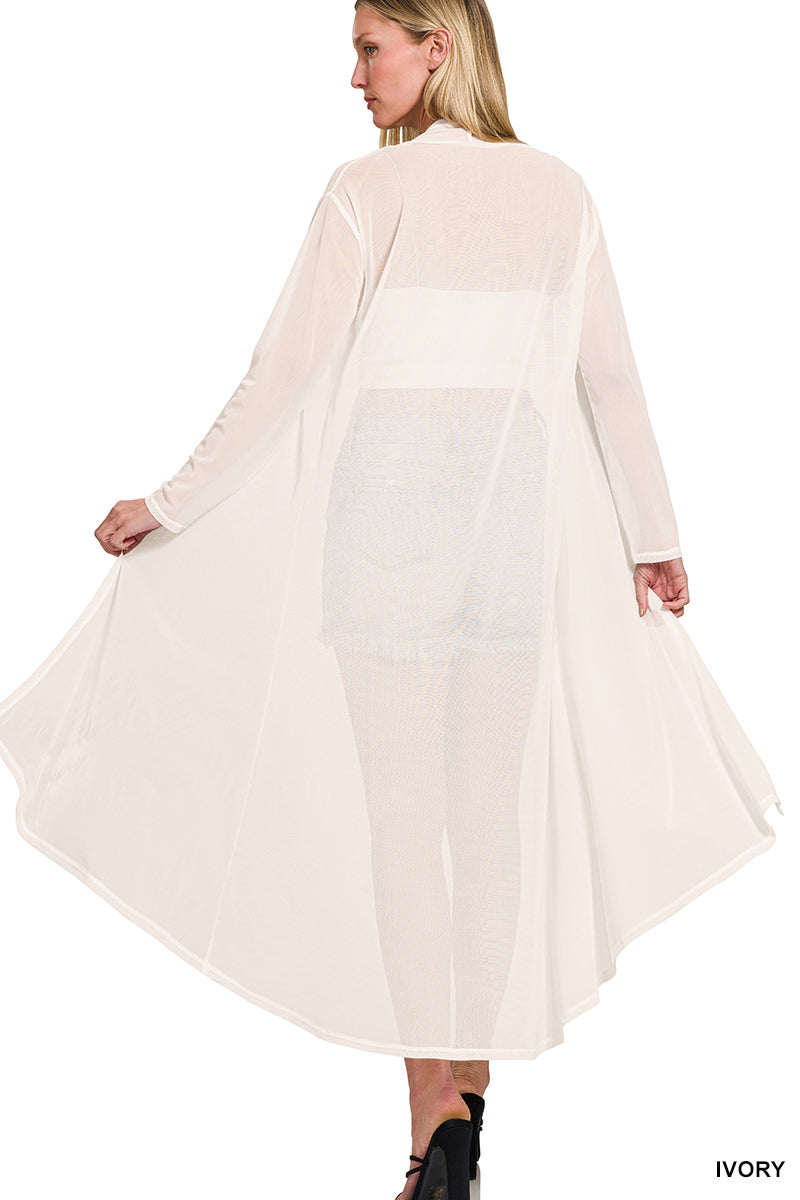 Zenana Mesh Open Front Cardigan