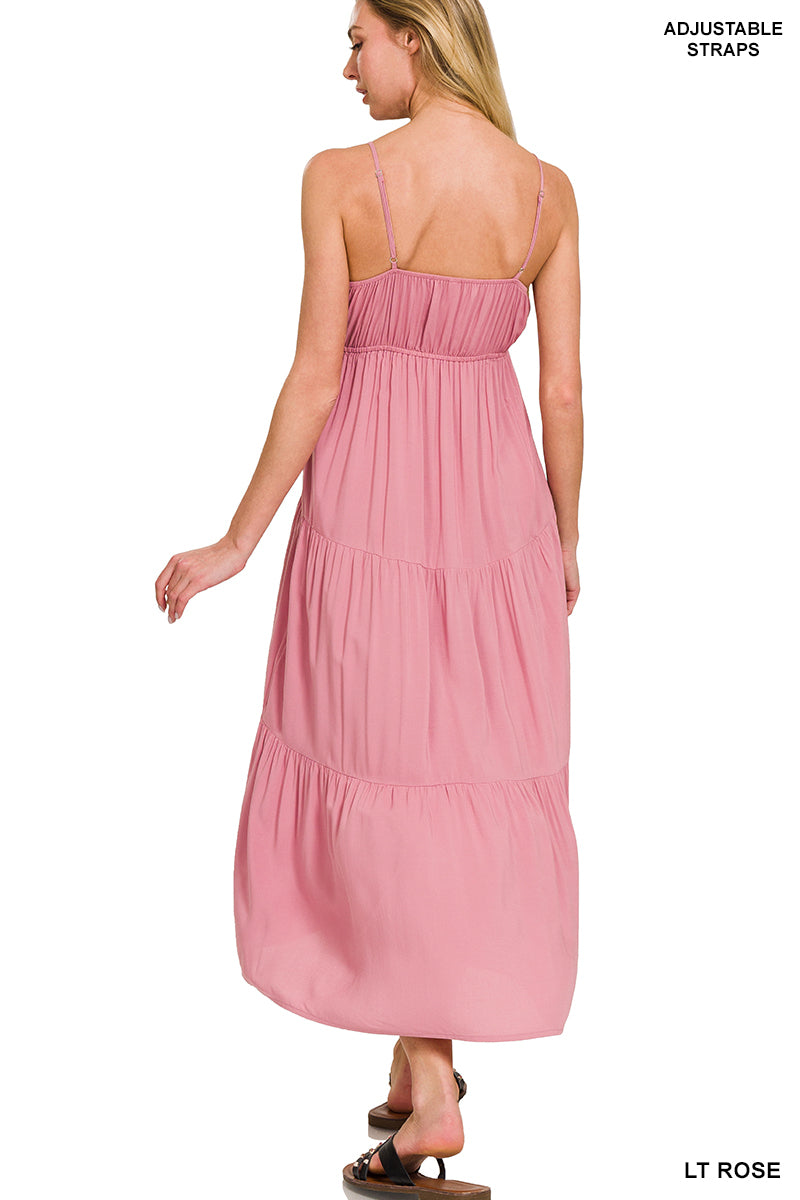 Woven Sweetheart Neckline Tiered Cami Midi Dress