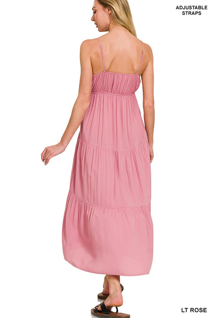 Woven Sweetheart Neckline Tiered Cami Midi Dress