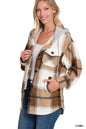 Zenana Plaid Drawstring Hooded Fleece Shacket