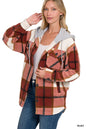 Zenana Plaid Drawstring Hooded Fleece Shacket