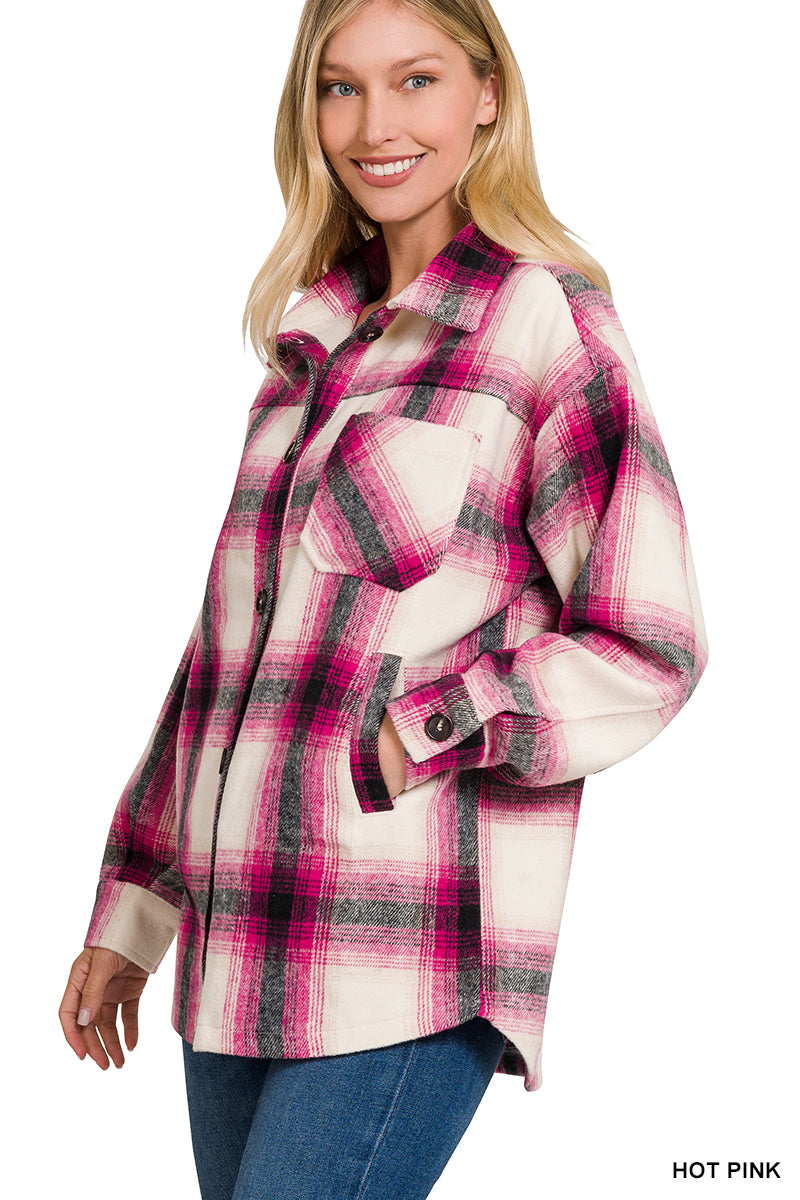 Oversized Yarn Dyed Plaid Longline Shacket with Pockets