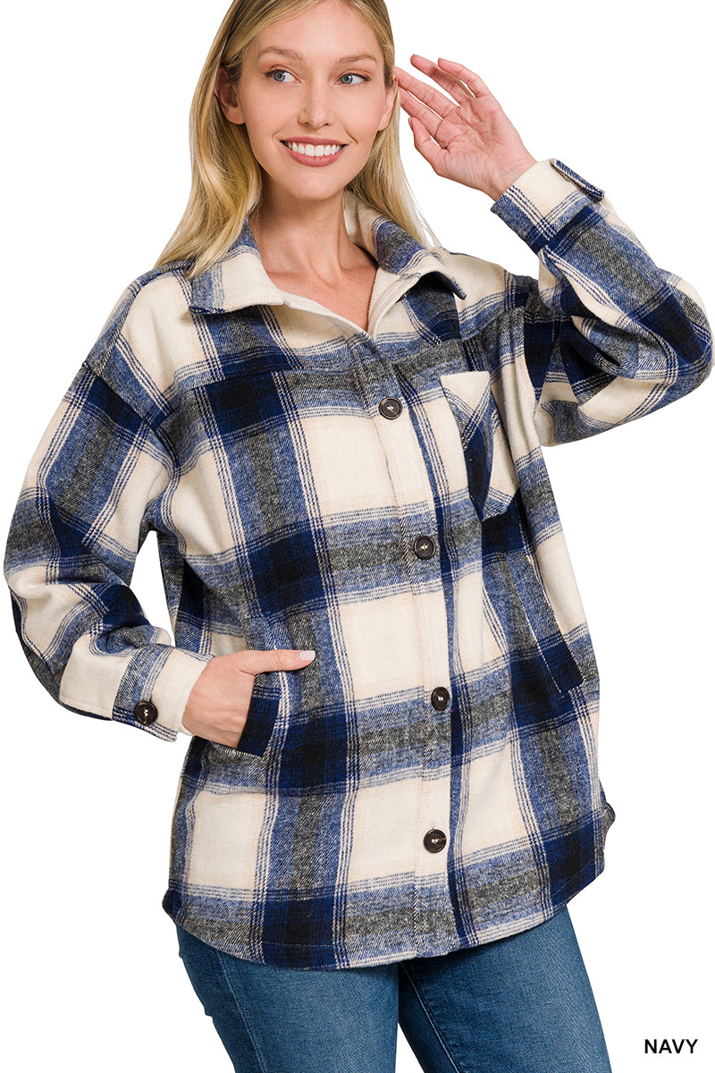 Oversized Yarn Dyed Plaid Longline Shacket with Pockets