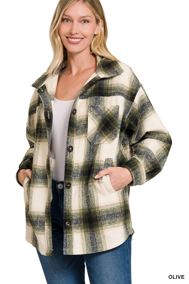 Oversized Yarn Dyed Plaid Longline Shacket with Pockets