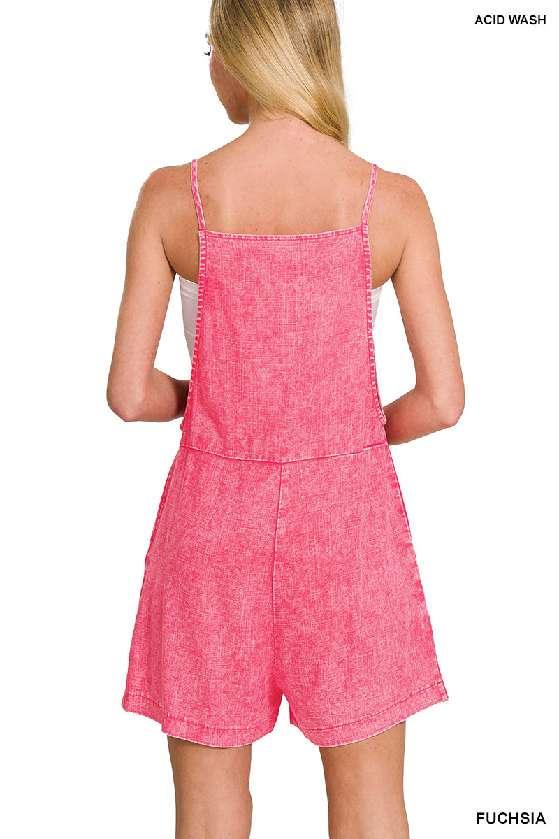 Washed linen knot strap romper Zenana