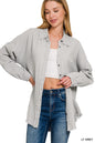 Double gauze oversized raw edge button down Shirt Zenana