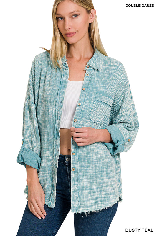 Washed Double Gauze Button-Down Shirt