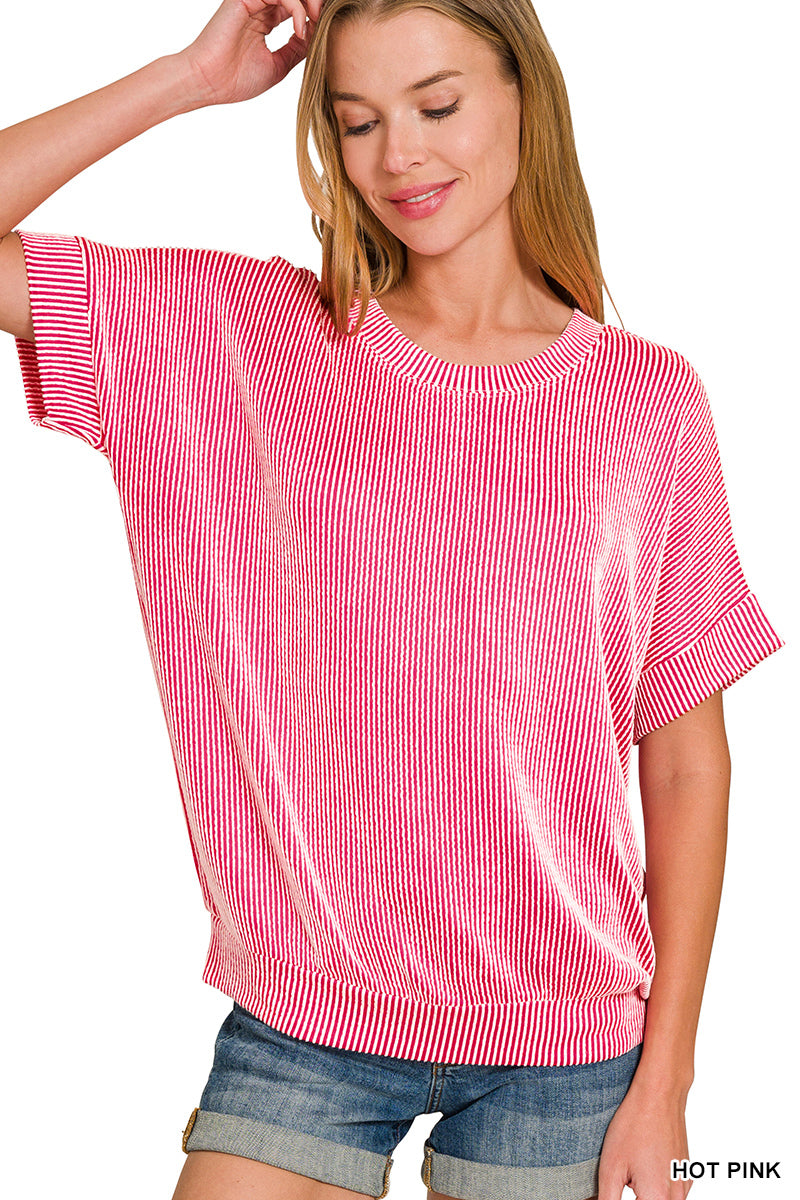 Zenana Corded Rib Short Sleeve Top