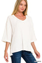 Corded Rib 3/4 Sleeve Hi Low V Neck Top Shirt Zenana