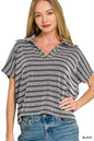 Zenana Raised Rib Striped Collared Top Shirt