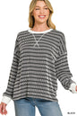 Zenana Raised Rib Striped Round Neck Pullover
