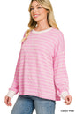 Zenana Raised Rib Striped Round Neck Pullover