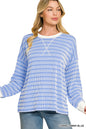 Zenana Raised Rib Striped Round Neck Pullover
