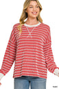 Zenana Raised Rib Striped Round Neck Pullover