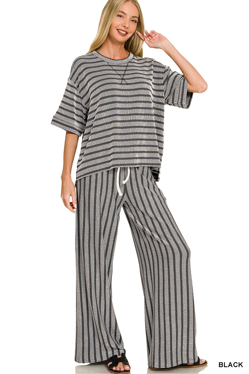 Zenana Raised Rib Stripe Pants
