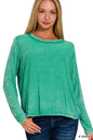 Washed Ribbed Scoop neck long sleeve top Shirt Zenana