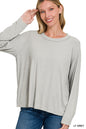 Washed Ribbed Scoop neck long sleeve top Shirt Zenana