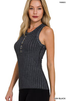 Washed ribbed scoop neck henry tank top Zenana