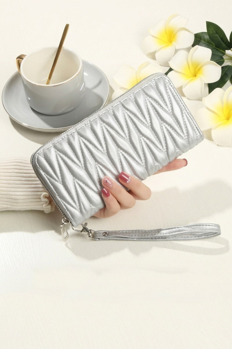 Zenana Quilted Vegan Leather Zip Wristlet Clutch Wallet UA-214