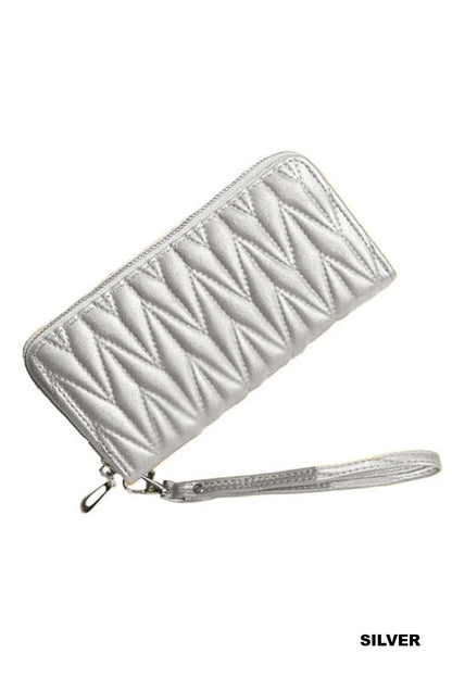 Zenana Quilted Vegan Leather Zip Wristlet Clutch Wallet UA-214
