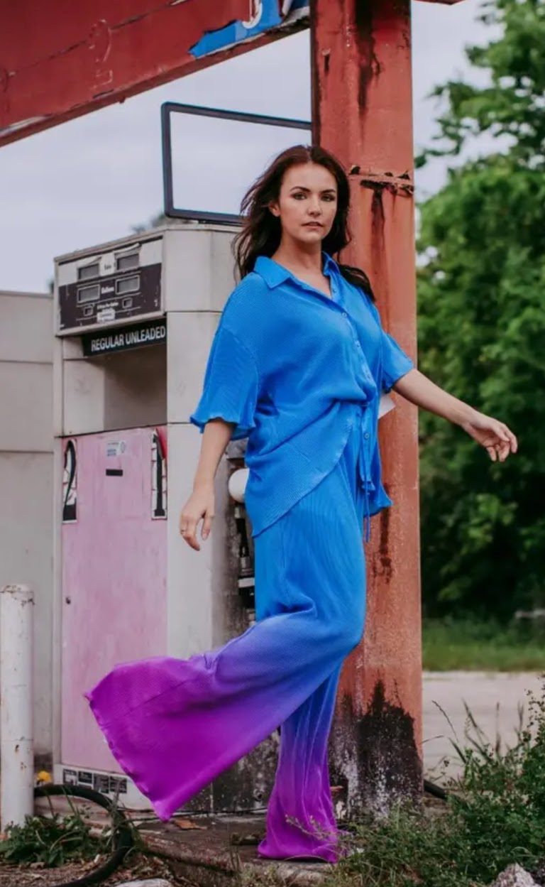 MK368 Gradient Color Press Pleated Set