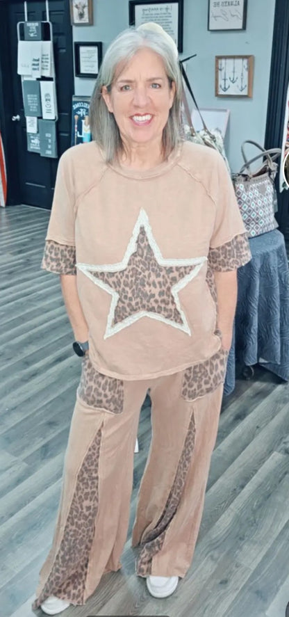 Mineral Washed Leopard Animal Print Flare Pants HP5783P1