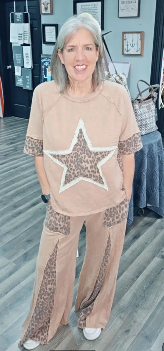 Mineral Washed Leopard Animal Print Flare Pants HP5783P1