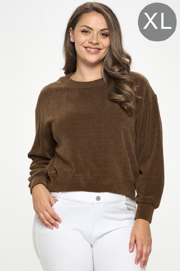 Relaxed Ribbed Corduroy Long Sleeve Shirt Sweatshirt