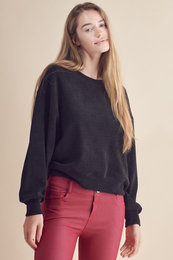 Relaxed Ribbed Corduroy Long Sleeve Shirt Sweatshirt