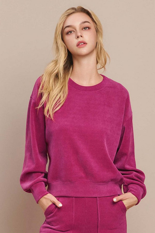 Relaxed Ribbed Corduroy Long Sleeve Shirt Sweatshirt