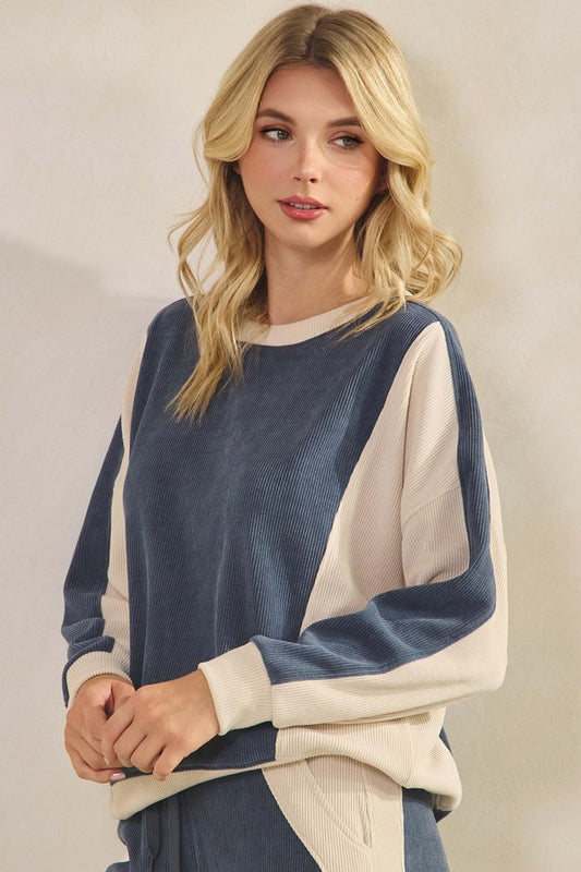 Women's Relaxed Colorblock Corduroy Sweatshirt Top
