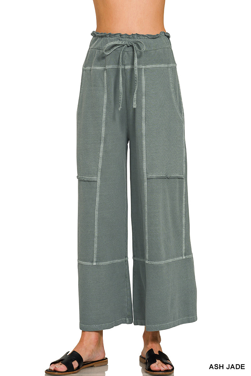 Zenana French Terry Washed Exposed Seam Wide Leg Pants