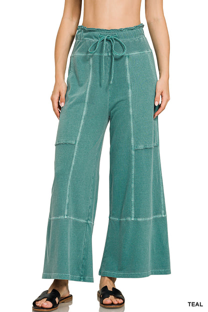 Zenana French Terry Washed Exposed Seam Wide Leg Pants