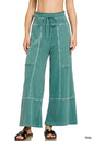 Zenana French Terry Washed Exposed Seam Wide Leg Pants
