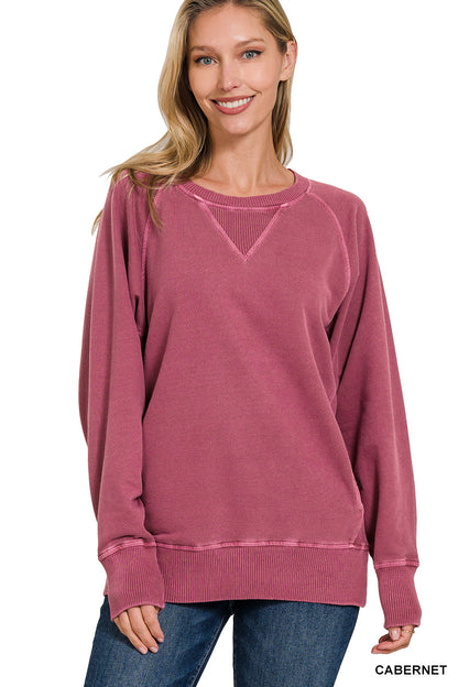 Pigment Dyed French Terry Pullover with Pockets Zenana