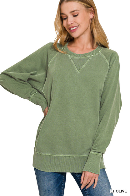 Pigment Dyed French Terry Pullover with Pockets Sweatshirt Zenana