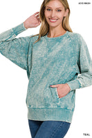 Acid Washed French Terry pullover with Pockets Sweatshirt Zenana