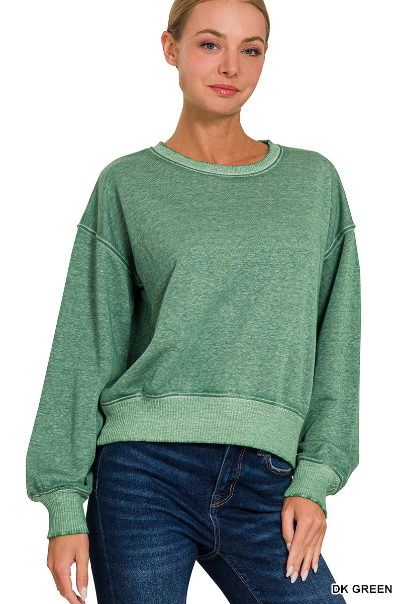 Washed French Terry boat neck Pullover Sweatshirt Zenana