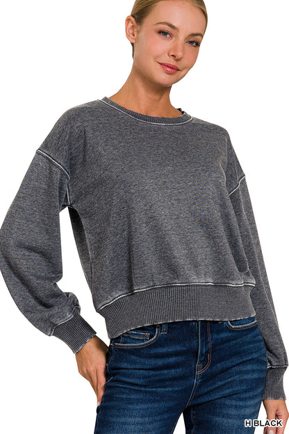 Washed French Terry boat neck Pullover Sweatshirt Zenana