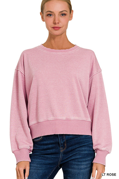 Washed French Terry boat neck Pullover Sweatshirt Zenana