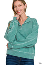 French Terry Pigment Dye & Enzyem Washing Half Zip Pullover Shirt Top Zenana