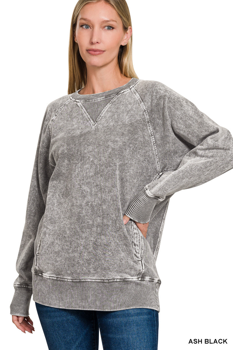 Zenana Halo-Washed French Terry Raglan Pullover
