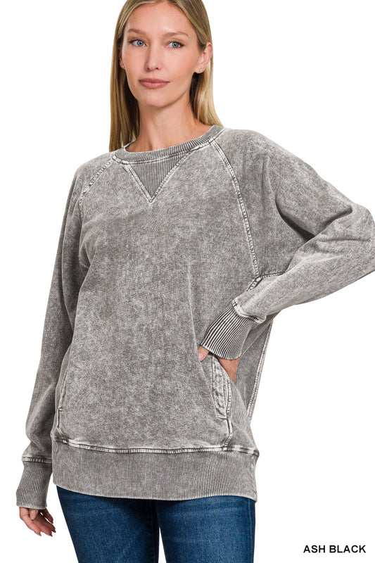 Zenana Halo-Washed French Terry Raglan Pullover