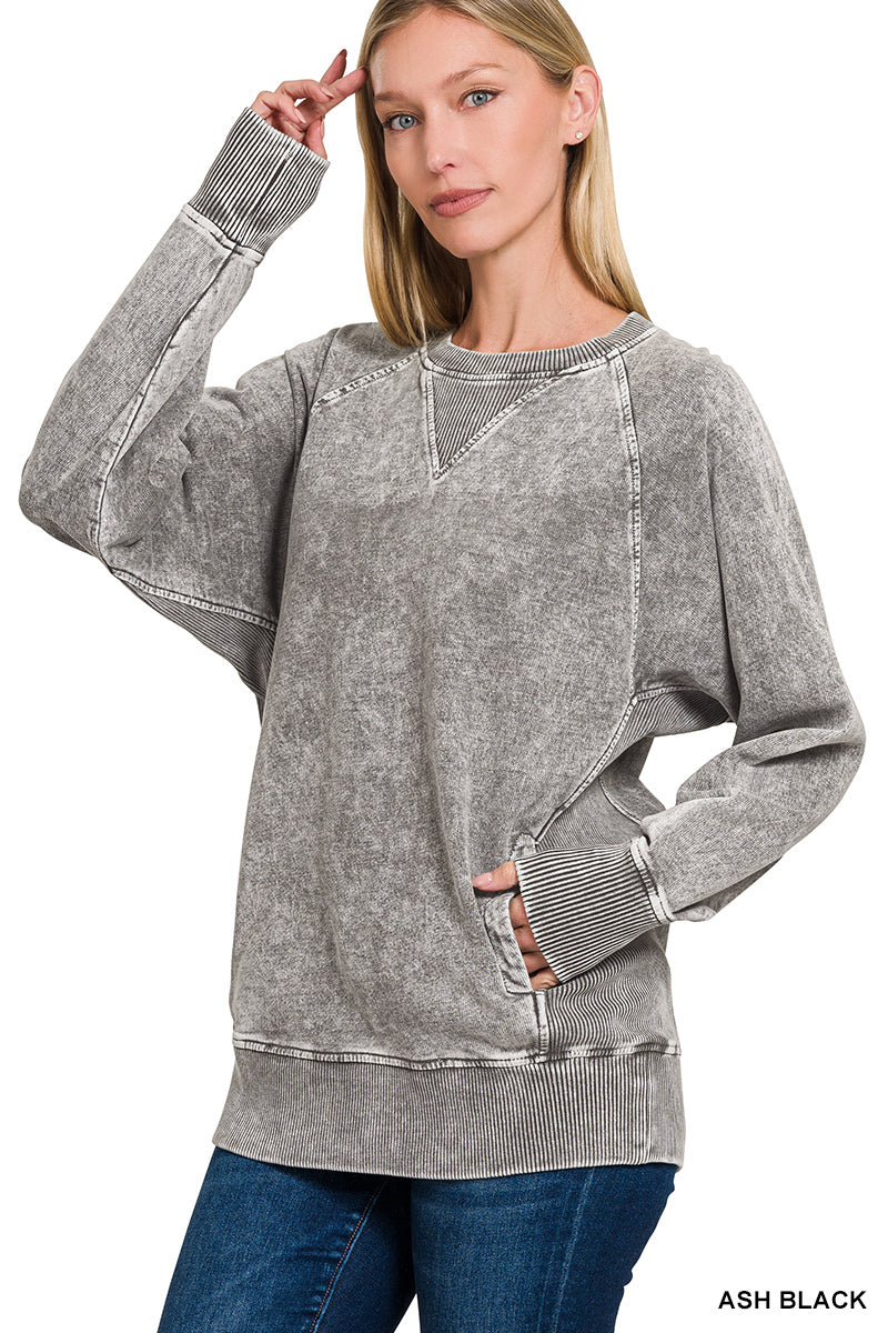 Zenana Halo-Washed French Terry Raglan Pullover