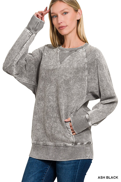 Zenana Halo-Washed French Terry Raglan Pullover