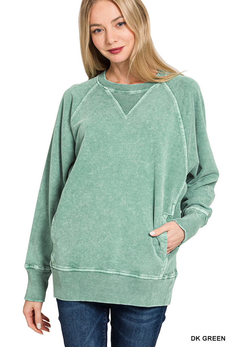 Zenana Halo-Washed French Terry Raglan Pullover