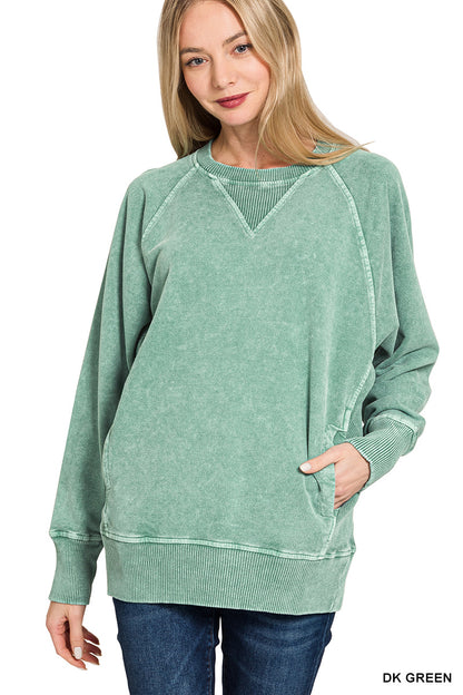 Zenana Halo-Washed French Terry Raglan Pullover
