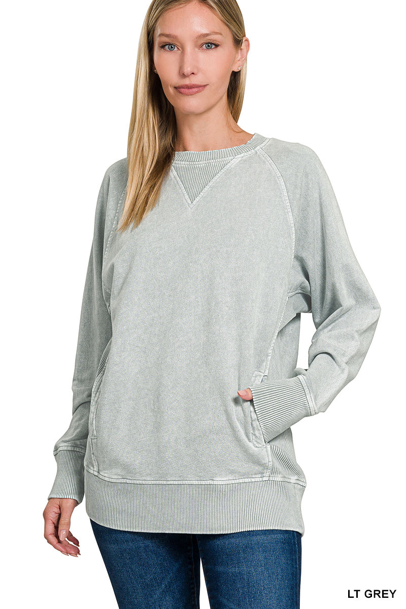 Zenana Halo-Washed French Terry Raglan Pullover